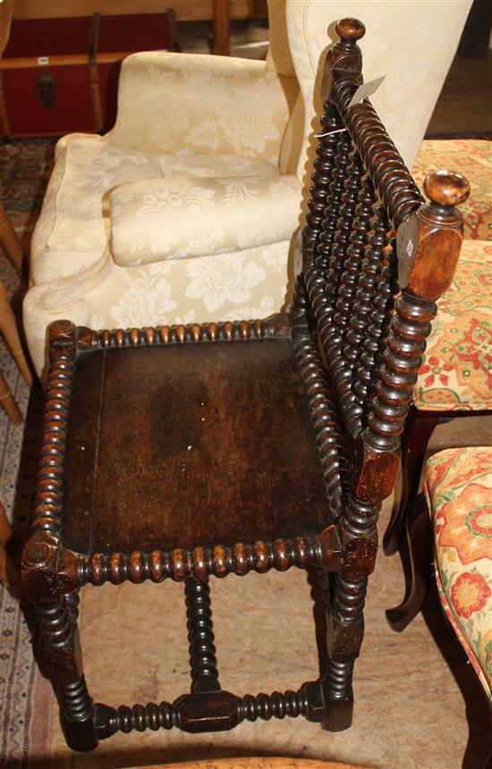 Charles II walnut bobbin-turned backstool, circa 1680